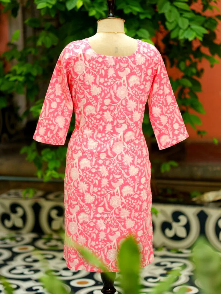 cotton Kurta – Kurti in Baby pink, back view | Tilattama
