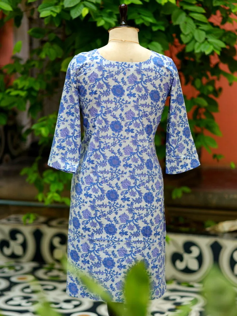 cotton Kurta – Kurti in Blue, back view | Tilattama
