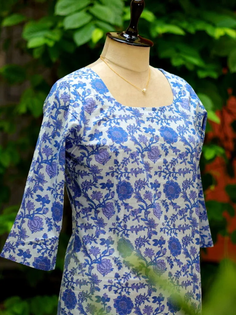 cotton Kurta – Kurti in Blue, side view | Tilattama