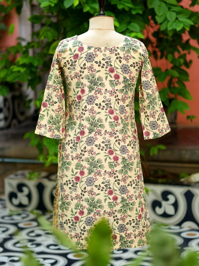 cotton Kurta – Kurti in Cream, back view | Tilattama