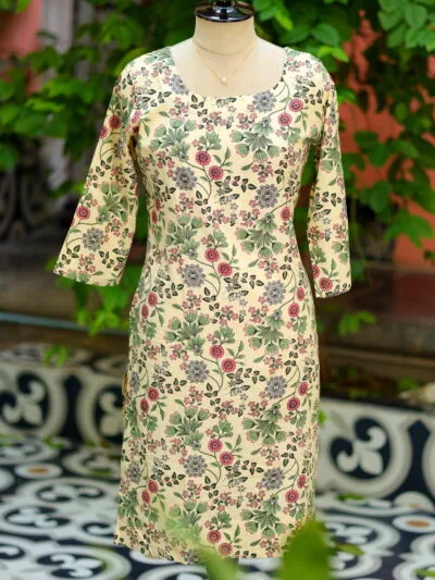 cotton Kurta – Kurti in Cream, front view | Tilattama