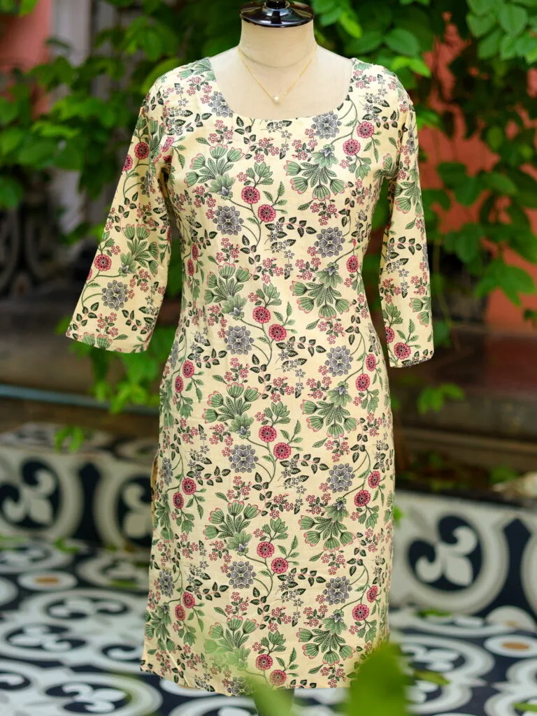cotton Kurta – Kurti in Cream, front view | Tilattama