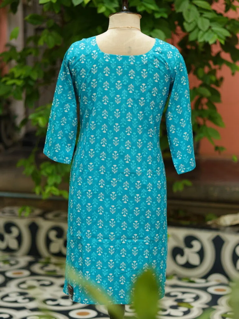cotton Kurta – Kurti in Firoza, back view | Tilattama