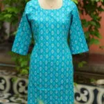 cotton Kurta – Kurti in Firoza, front view | Tilattama