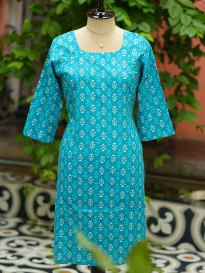 cotton Kurta – Kurti in Firoza, front view | Tilattama