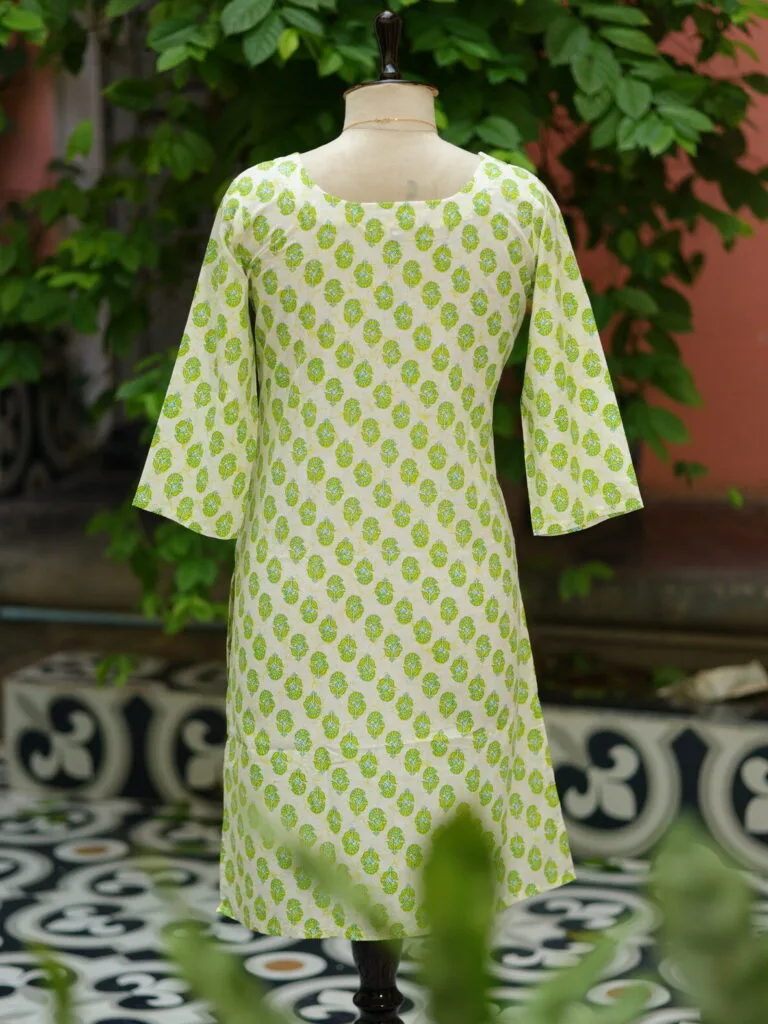 cotton Kurta – Kurti in Neon green, back view | Tilattama