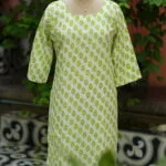 cotton Kurta – Kurti in Neon green, front view | Tilattama