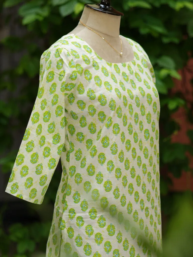 cotton Kurta – Kurti in Neon green, side view | Tilattama