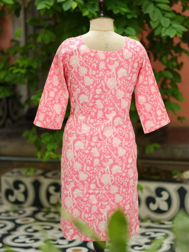 cotton Kurta – Kurti in Peach, back view | Tilattama