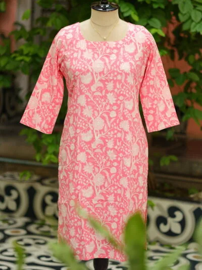 cotton Kurta – Kurti in Peach, front view | Tilattama