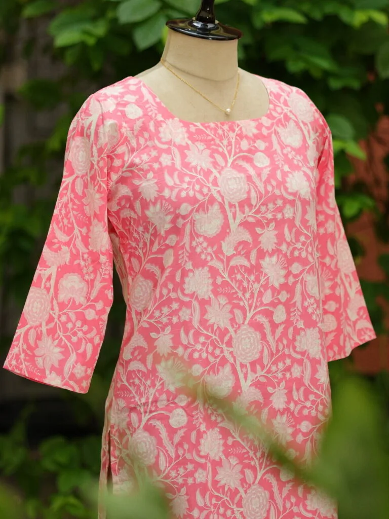 cotton Kurta – Kurti in Peach, side view | Tilattama