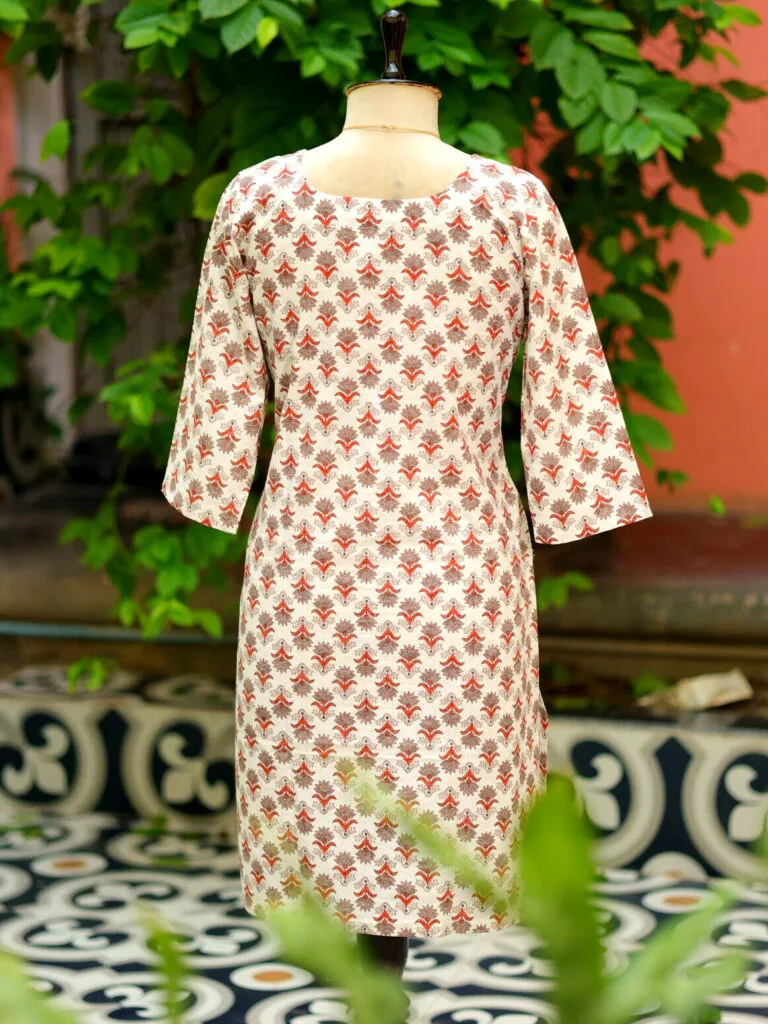 cotton Kurta – Kurti in white, back view | Tilattama