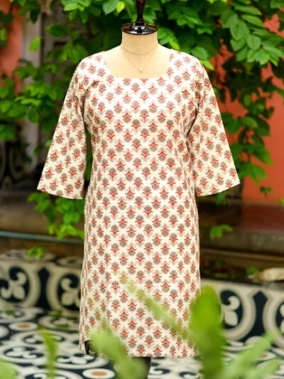 cotton Kurta – Kurti in white, front view | Tilattama