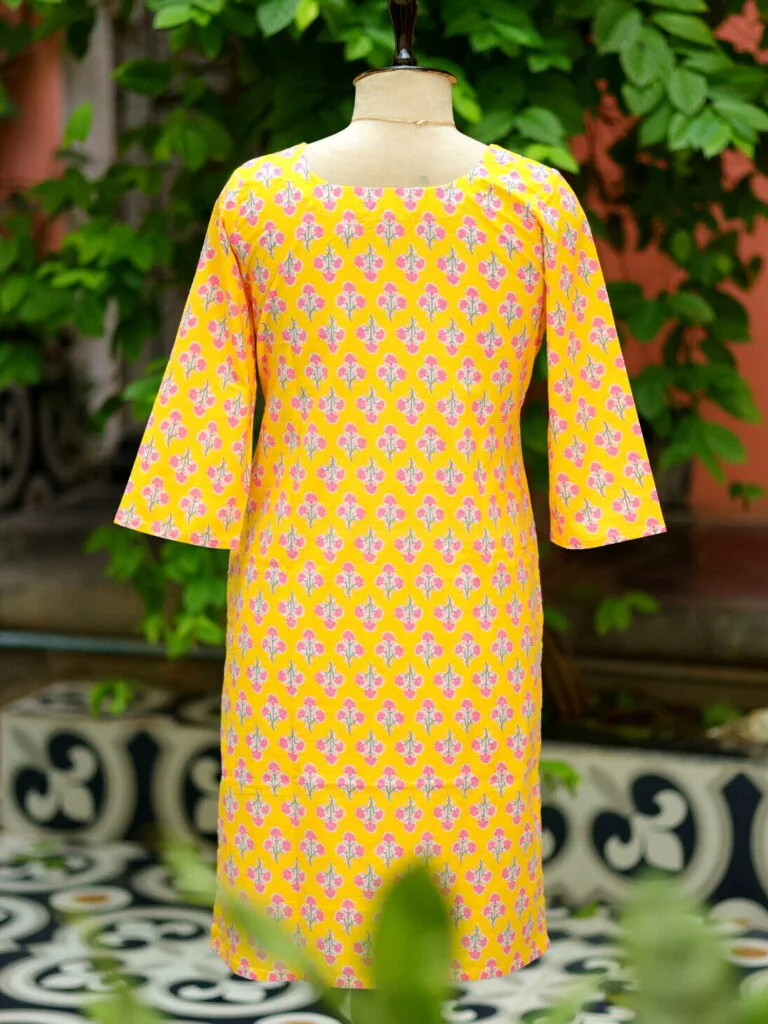 cotton Kurta – Kurti in Yellow, back view | Tilattama