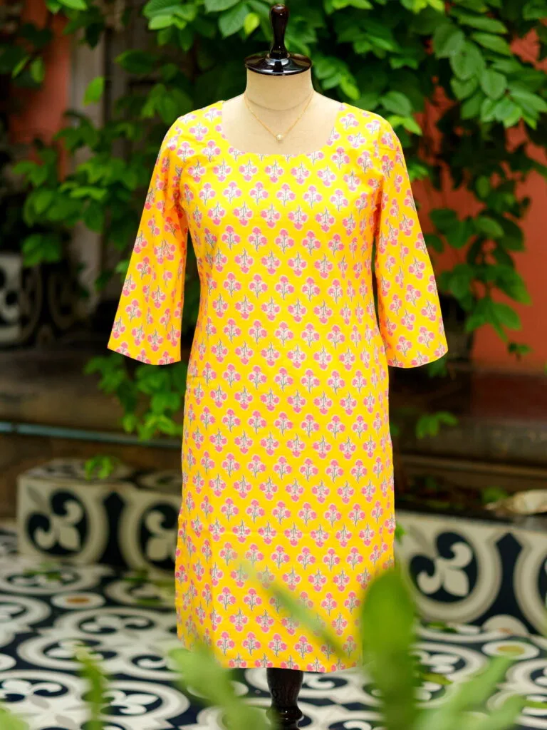 cotton Kurta – Kurti in Yellow, front view | Tilattama