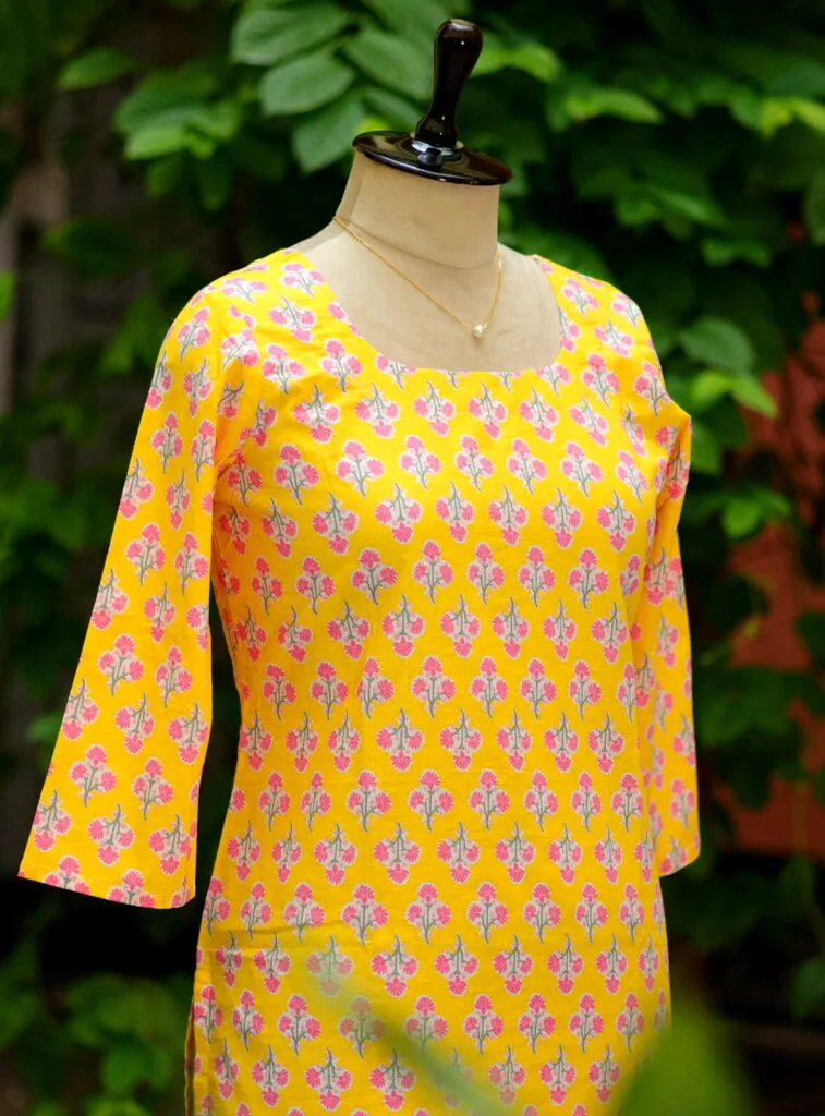 cotton Kurta – Kurti in Yellow, side view | Tilattama