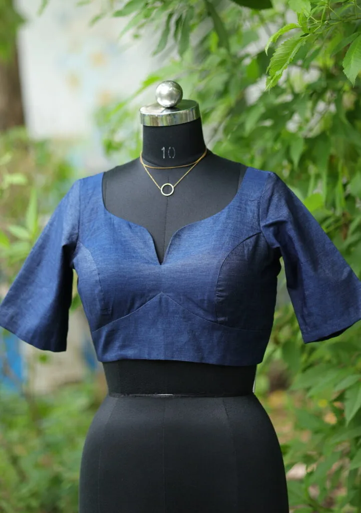 Denim sabyasachi G/S – Blouse in dark blue, front view | Tilattama