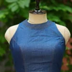 Denim Triangle Halter – Blouse in Blue, front view | Tilattama