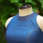 Denim Triangle Halter – Blouse in Blue, side view | Tilattama