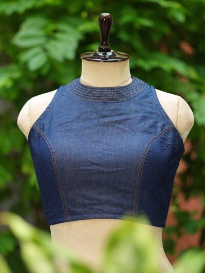 Denim Triangle Halter - dark-blue