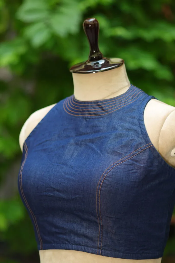 Denim Triangle Halter - dark-blue