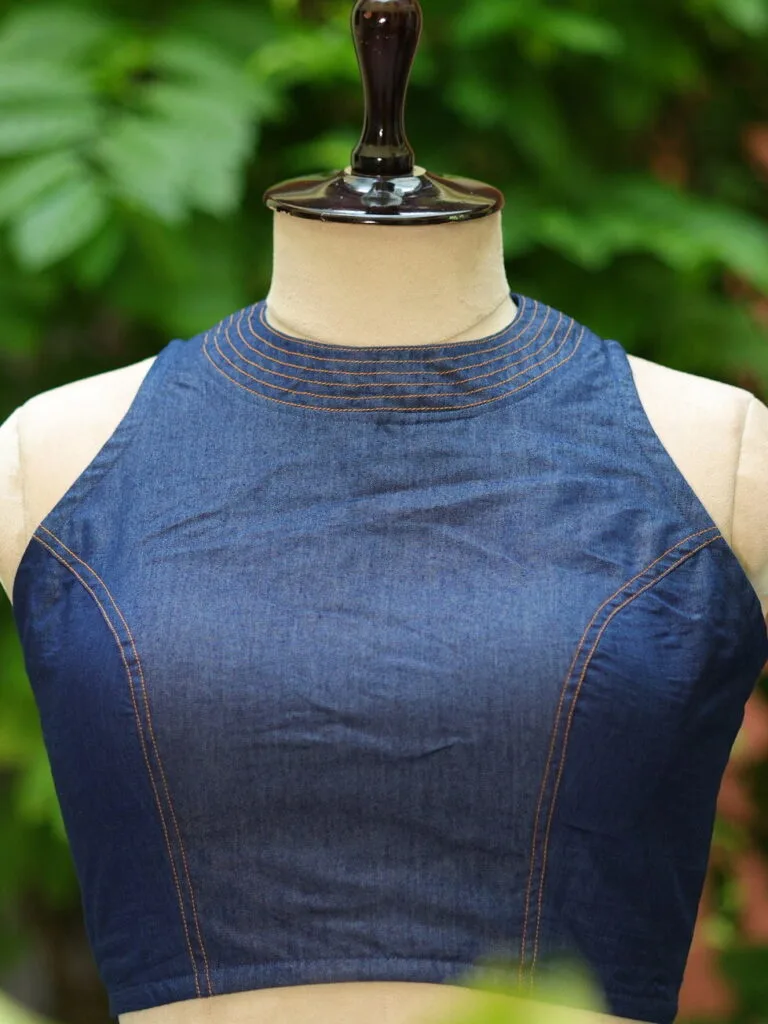 Denim Triangle Halter - dark-blue