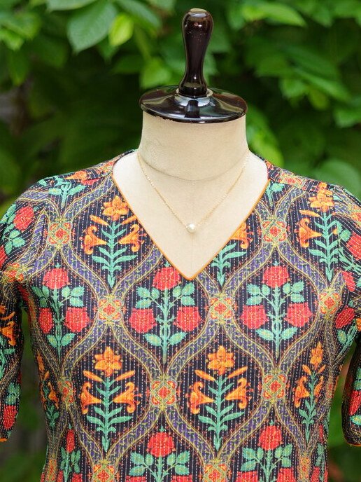 Digital Kantha One Piece – Kurti in Black | Tilattama