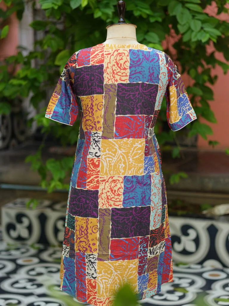 Digital Kantha One Piece – Kurti in MULTI, back view | Tilattama