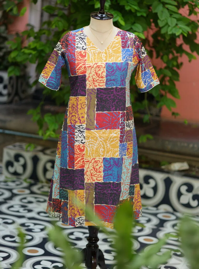Digital Kantha One Piece – Kurti in MULTI, side view | Tilattama