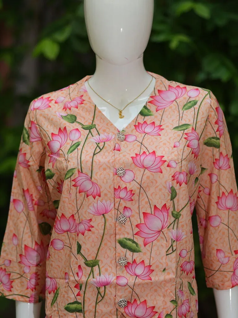 Digital Waist Coat Co ord set – Kurti in Peach | Tilattama