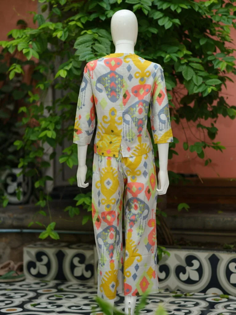Digital Waist Coat Co ord set – Kurti in Slate, back view | Tilattama