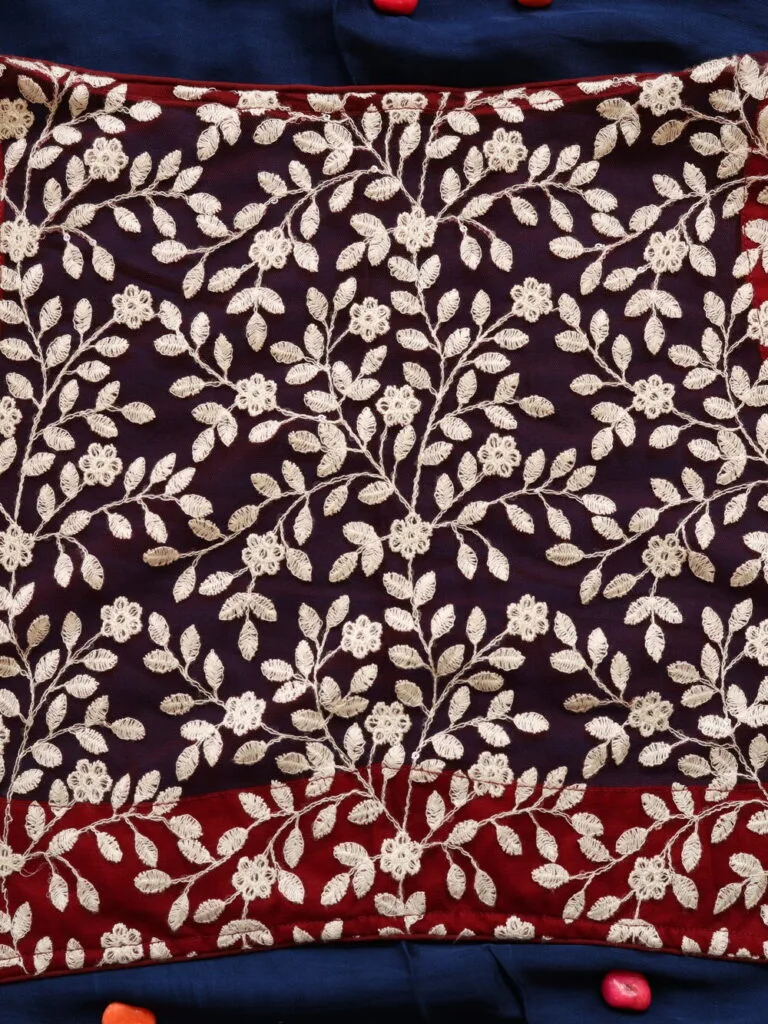 Dilruba Net – Blouse in Maroon, back view | Tilattama
