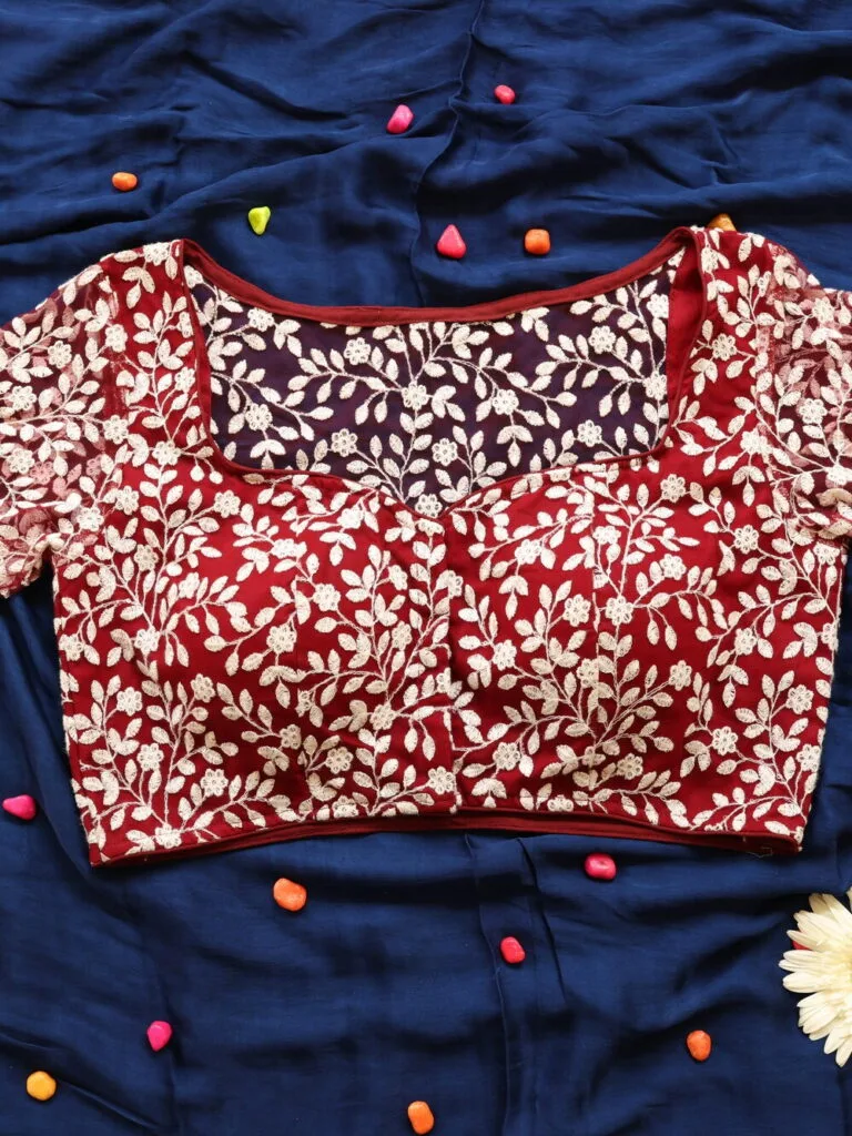 Dilruba Net – Blouse in Maroon, front view | Tilattama
