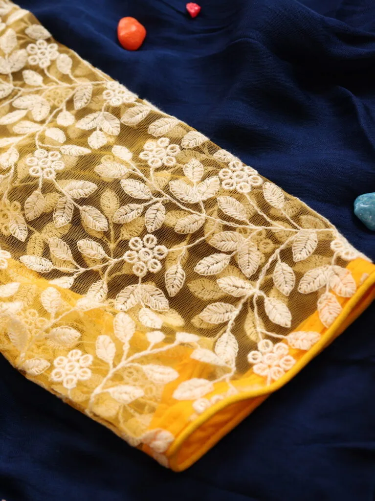 Dilruba Net – Blouse in Yellow, side view | Tilattama