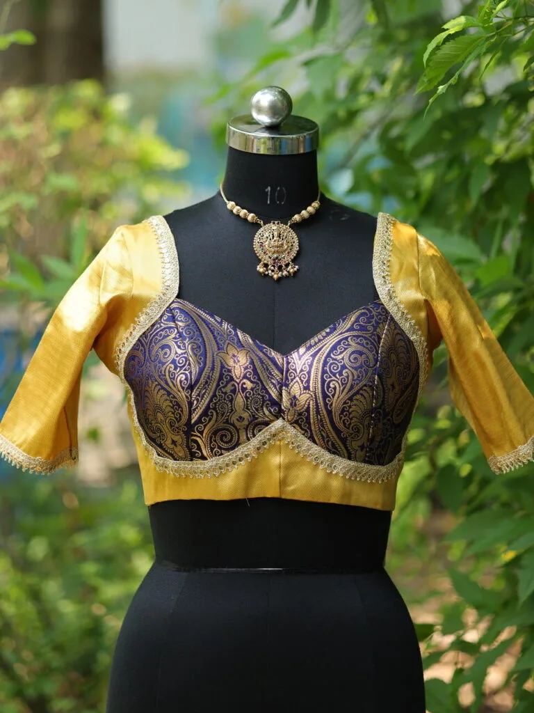 Dual Katan Mumtaz – Blouse in Mid Night Blue, front view | Tilattama
