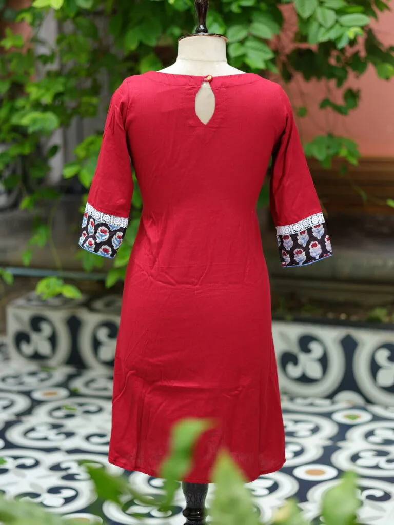 Floral Layerd One Piece – Kurti in Maroon, back view | Tilattama