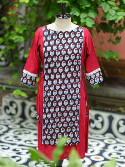 Floral Layerd One Piece – Kurti in Maroon, front view | Tilattama