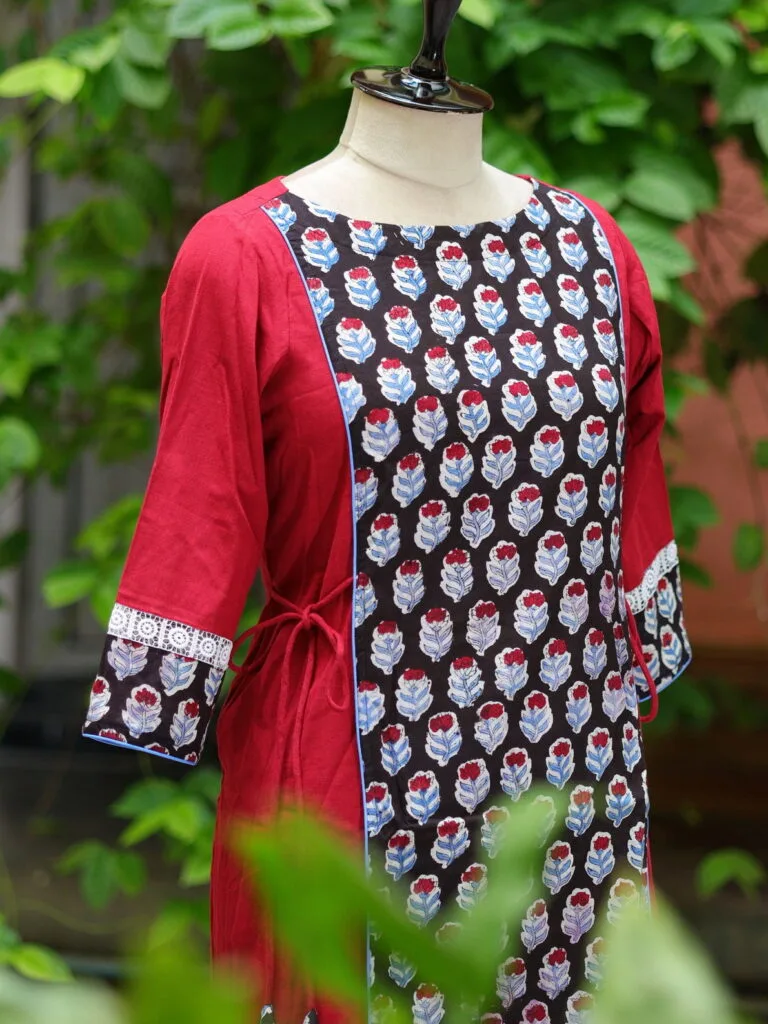 Floral Layerd One Piece – Kurti in Maroon, side view | Tilattama