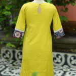 Floral Layerd One Piece – Kurti in Neon Pista, back view | Tilattama