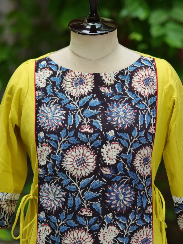 Floral Layerd One Piece – Kurti in Neon Pista | Tilattama