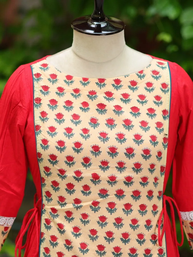 Floral Layerd One Piece – Kurti in Red | Tilattama