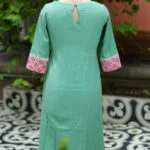 Floral Layerd One Piece – Kurti in Sea green, back view | Tilattama