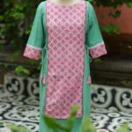 Floral Layerd One Piece – Kurti in Sea green, front view | Tilattama