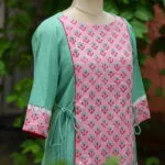Floral Layerd One Piece – Kurti in Sea green, side view | Tilattama