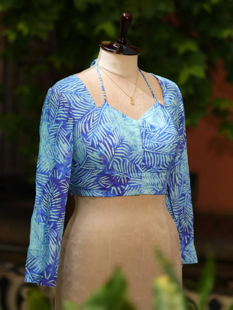 Geometric Halter – Blouse in Sky Blue, side view | Tilattama