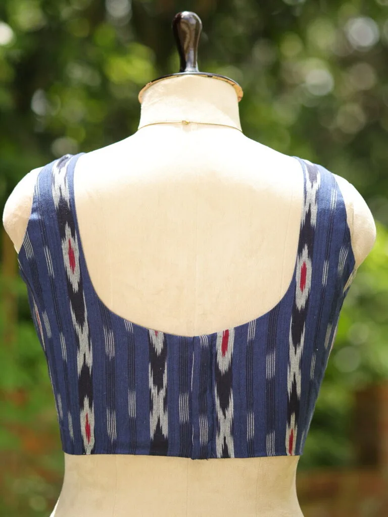 Ikkat Sweetheart Cut - navy-blue