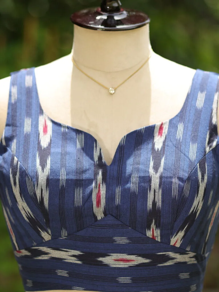 Ikkat Sweetheart Cut - navy-blue