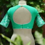 Jaharat jamdani – Blouse in parrot green, back view | Tilattama