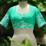 Jaharat jamdani – Blouse in parrot green, front view | Tilattama
