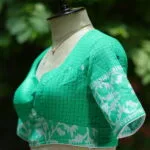 Jaharat jamdani – Blouse in parrot green, side view | Tilattama